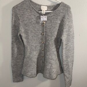 H&M Light Gray Knit Cardigan with Gold Buttons